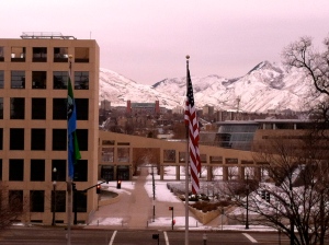 This is the view out of the Mayor's window. That is the University of Utah way back there.